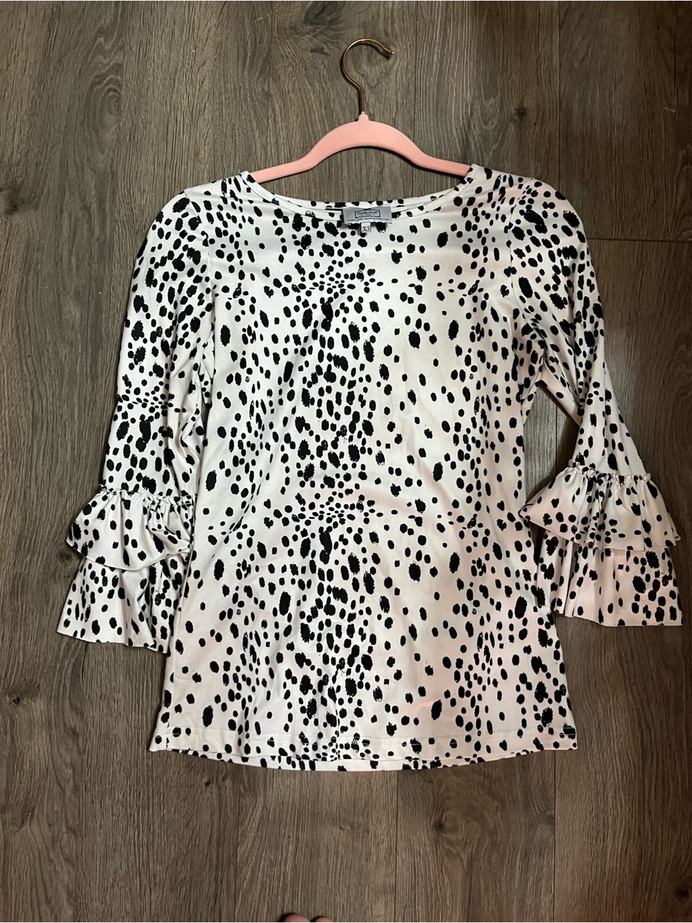Dainty Jewells Black and White Dalmatian Print Ruffle Sleeve Blouse